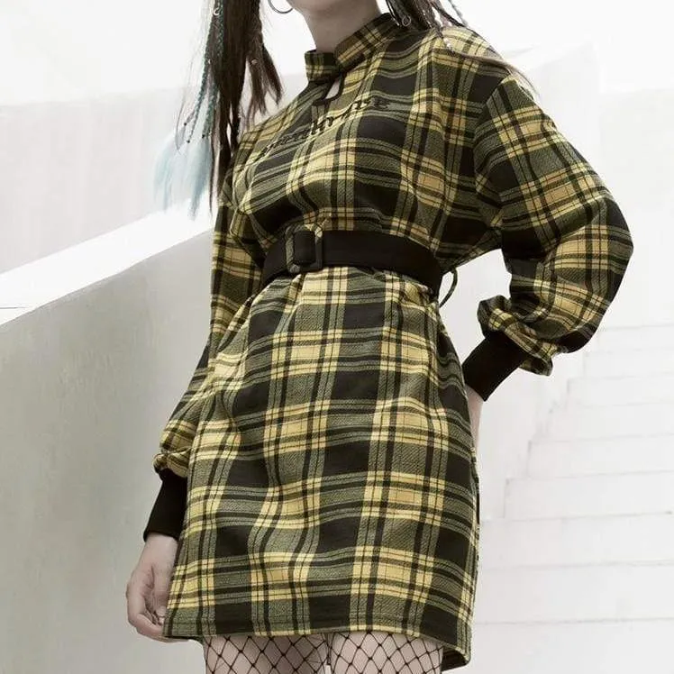 Casual Plaid Dresses for Autumn with Belt