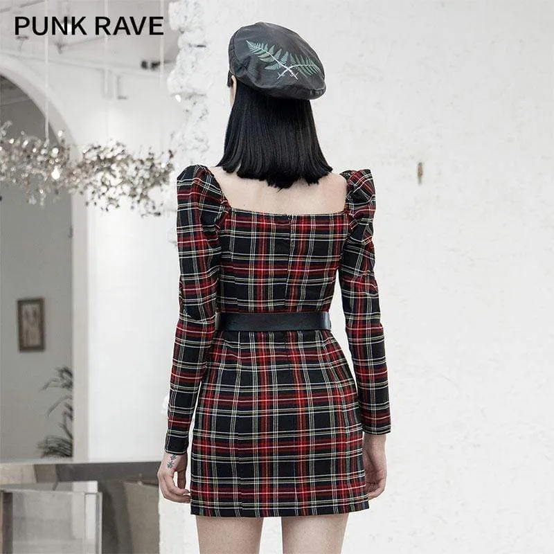 Grunge Plaid Dresses with Square Collar