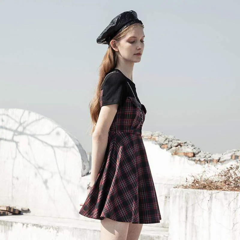 High-waisted Plaid Dresses with Lacing