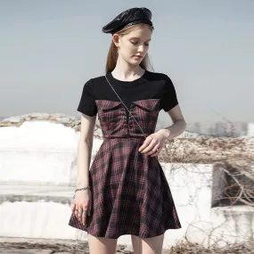 High-waisted Plaid Dresses with Lacing