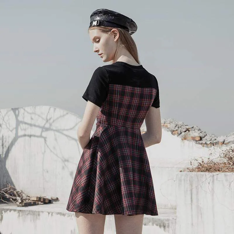 High-waisted Plaid Dresses with Lacing