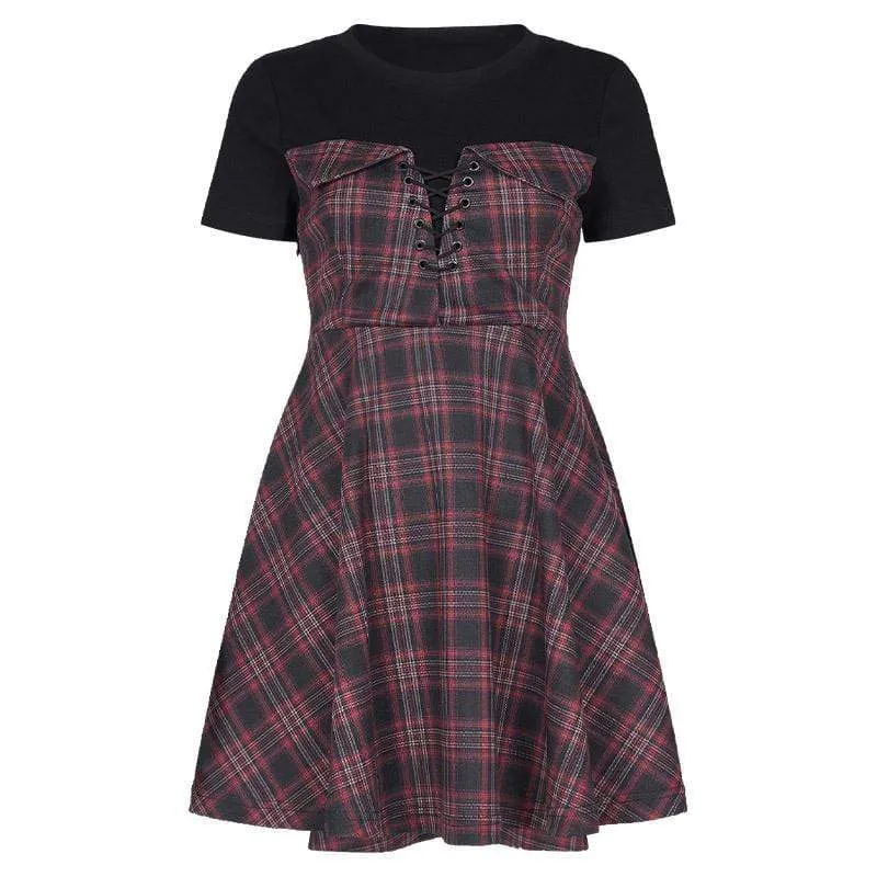 High-waisted Plaid Dresses with Lacing