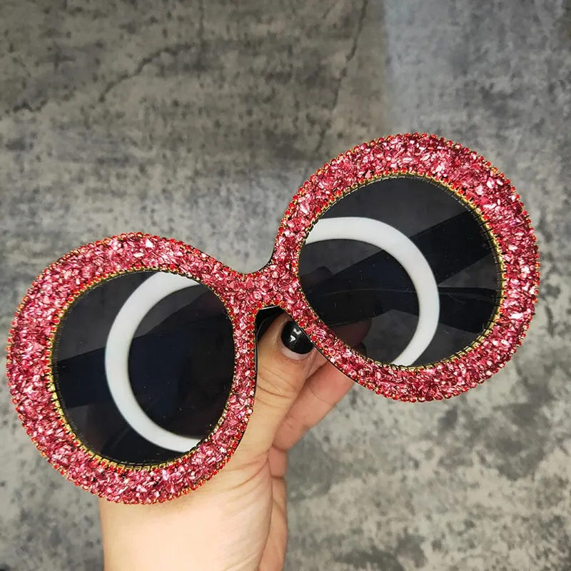 Women's Rhinestone Crystal Designer Round Sunglasses for Vintage Hip Hop Style