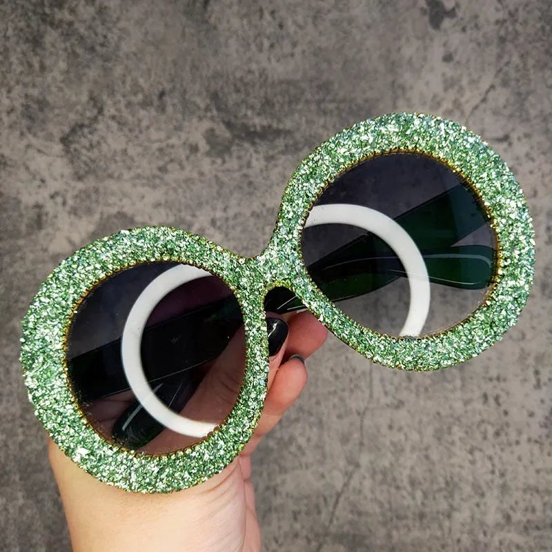 Women's Rhinestone Crystal Designer Round Sunglasses for Vintage Hip Hop Style