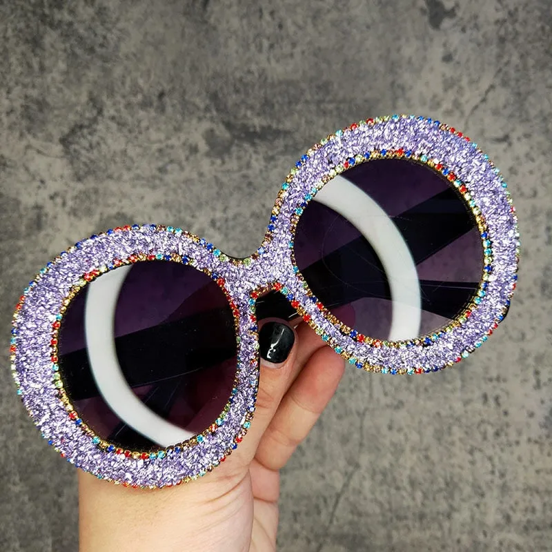 Women's Rhinestone Crystal Designer Round Sunglasses for Vintage Hip Hop Style