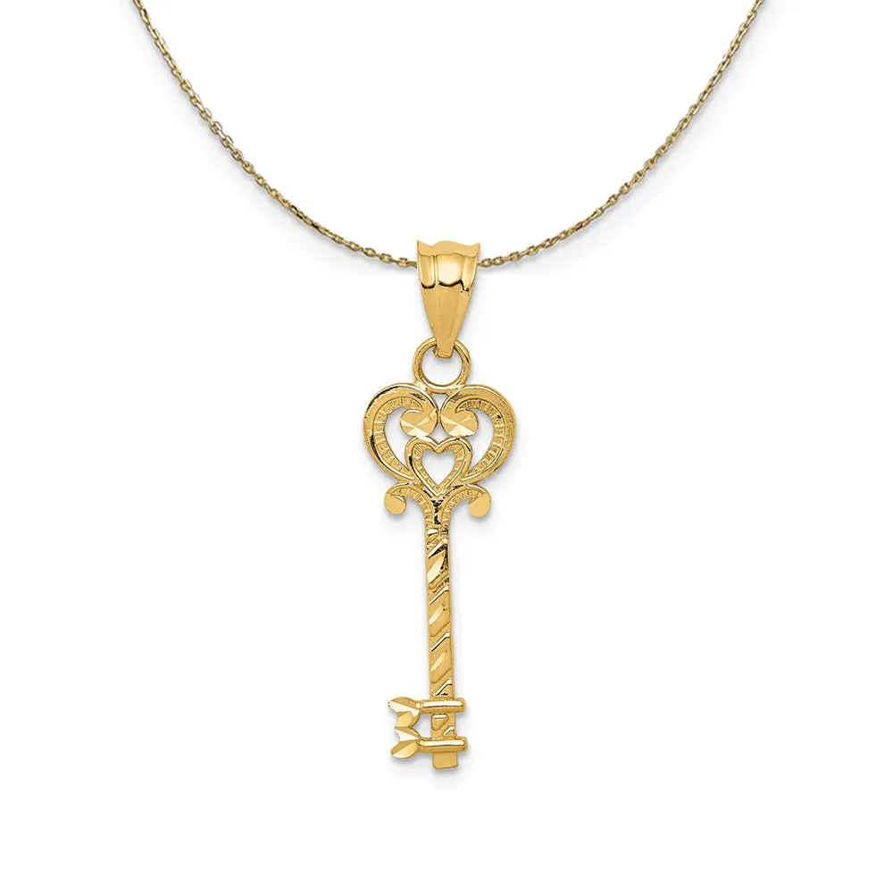 14k Yellow Gold Diamond Key Necklace