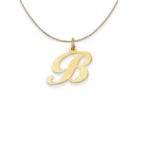 Yellow Gold LG Fancy Script Initial B Necklace