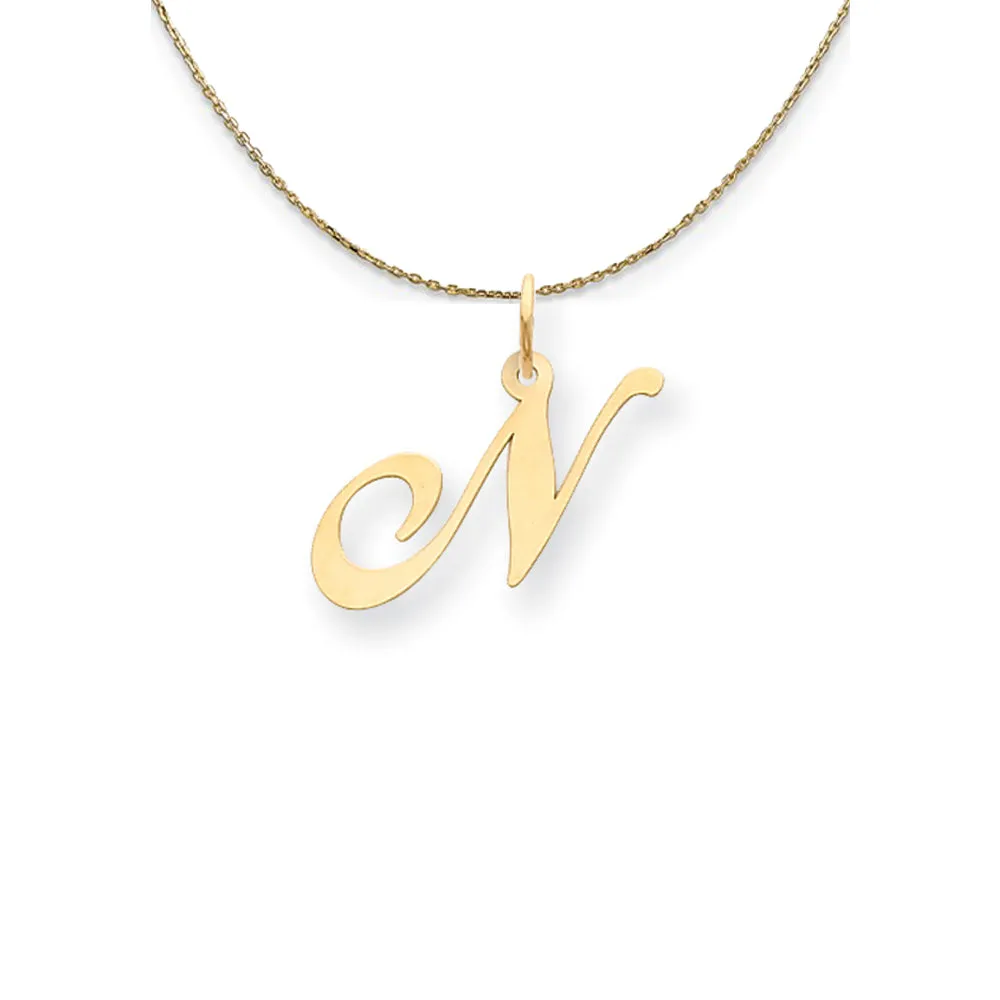 Yellow Gold LG Fancy Script Initial N Necklace