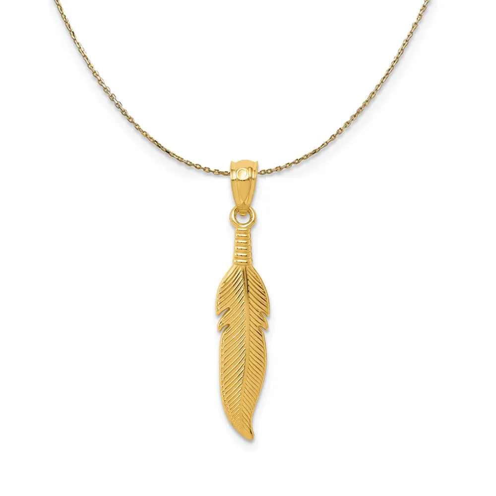 Long Feather Necklace in 14k Yellow Gold