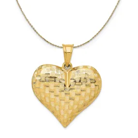 Yellow Gold Textured Puff Heart Necklace