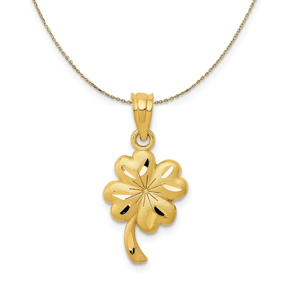 Shamrock Necklace in 14k Yellow Gold with Satin Finish and Diamond Cut