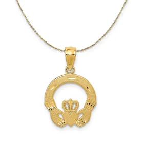 Yellow Gold Flat Claddagh Necklace