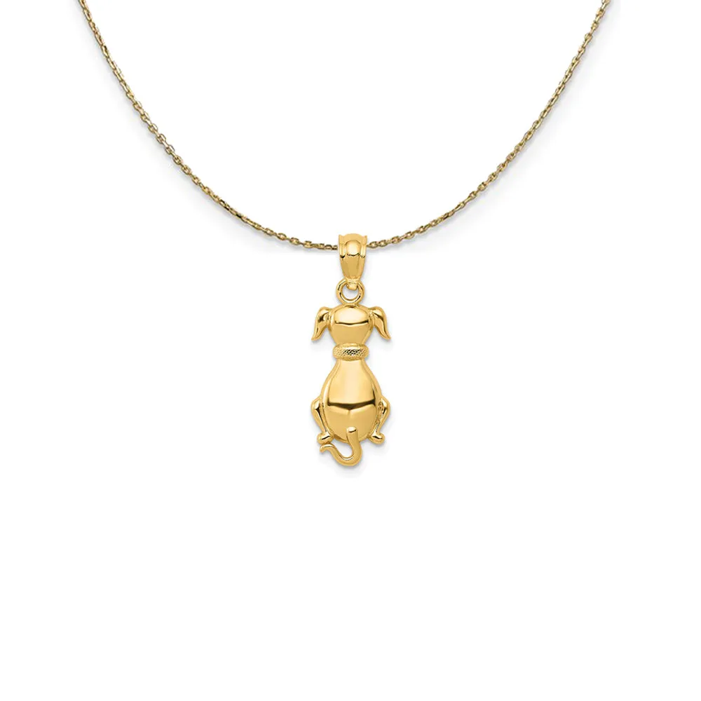 Yellow Gold Polished 2D Sitting Dog Necklace 23mm